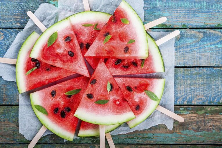 Watermelon Slices on Sticks for a Snack on Watermelon Diet